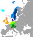 Map of Germanic languages in Europe